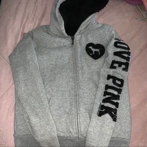 VS PINK soft gray full zip